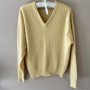 Vintage Gap Mens Wool Blend V Neck Sweater Yellow Cable Knit M Medium Y2K